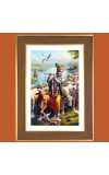 Shri Krishna Playing Flute With Cows Photo Frame - 12x16 Inches, Brown Wooden Frame for Home, Office & Temple decoration
