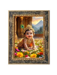 Baby Krishna Digital Print Photo 6.7x8.7 inches (I6108) - Vibrant Religious Wall Art for Home or Office Decor.