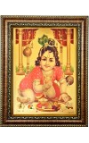 HI Tech Sales Gold Plated Beautiful Little Krishna Religious Golden Photo Frame for Worship, Housewarming Use 26x35 cm