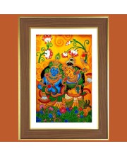 Radha Krishna Design Photo Frame - 10x14 Inches, Brown Wooden Frame for Home, Office & Temple decoration