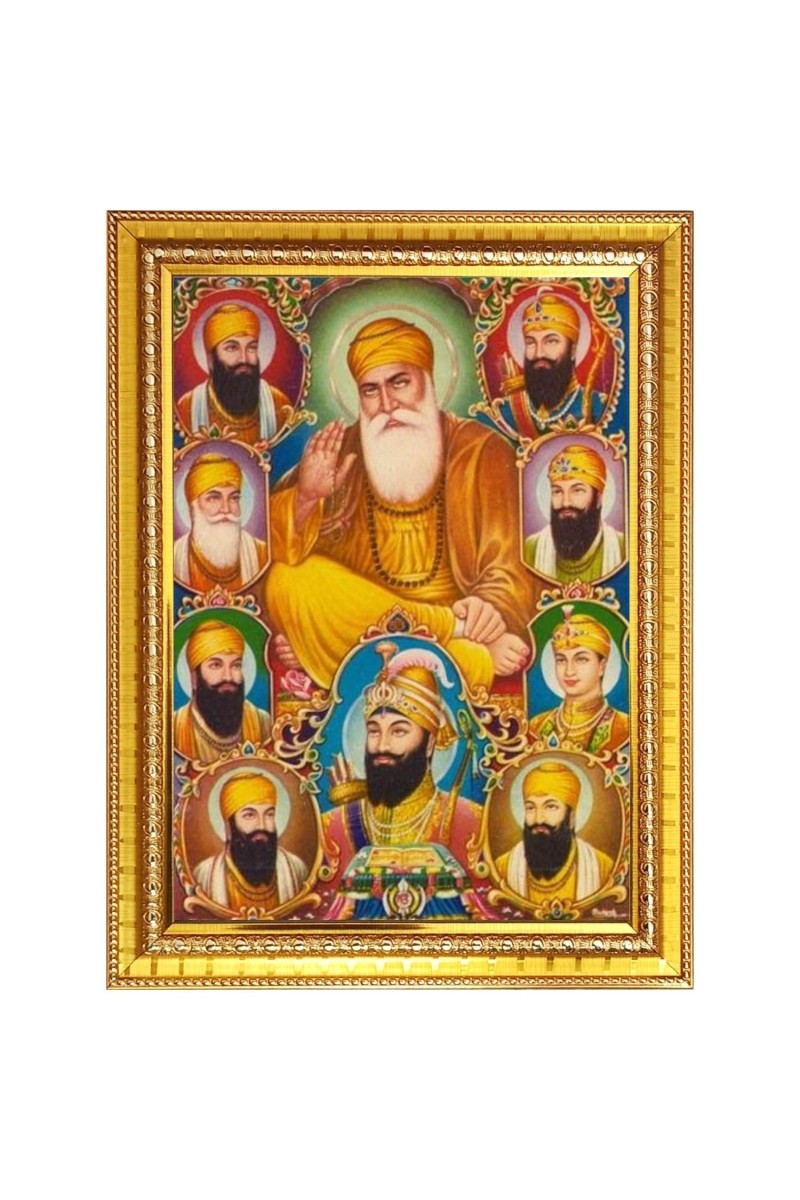 Guru Gobind singh Photo Frame - 10x14 Inches, Brown Wooden Frame for Home, Office & Temple Decoration