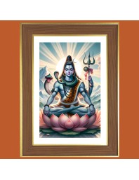 Lord Shiva Photo Frame - 14x18 Inches, Brown Wooden Frame for Home, Office & Temple Decoration