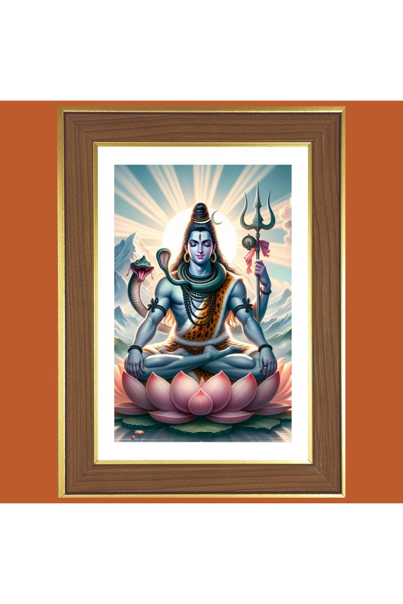 Lord Shiva Photo Frame - 14x18 Inches, Brown Wooden Frame for Home, Office & Temple Decoration