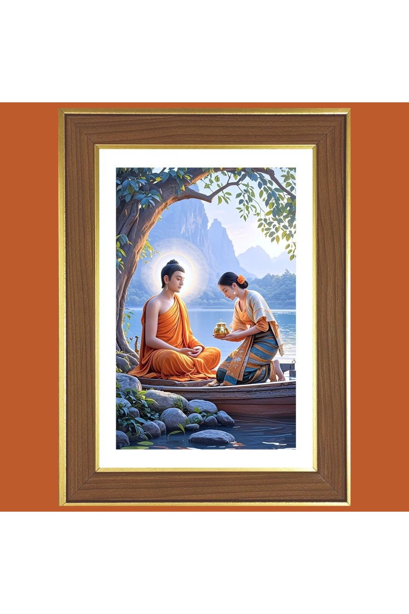 Buddha Teachings Photo Frame - 10x14 Inches, Brown Wooden Frame for Home, Office & Temple Decoration