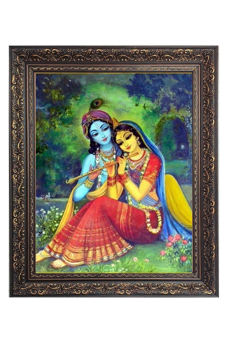 Sri Krishna and Sri Radha Big Photo Frame - 16x20 Inches for Home & Office Decoration