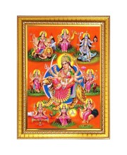 Maa durga maa Photo Frame - 10x14 Inches, Brown Wooden Frame for Home, Office & Temple Decoration