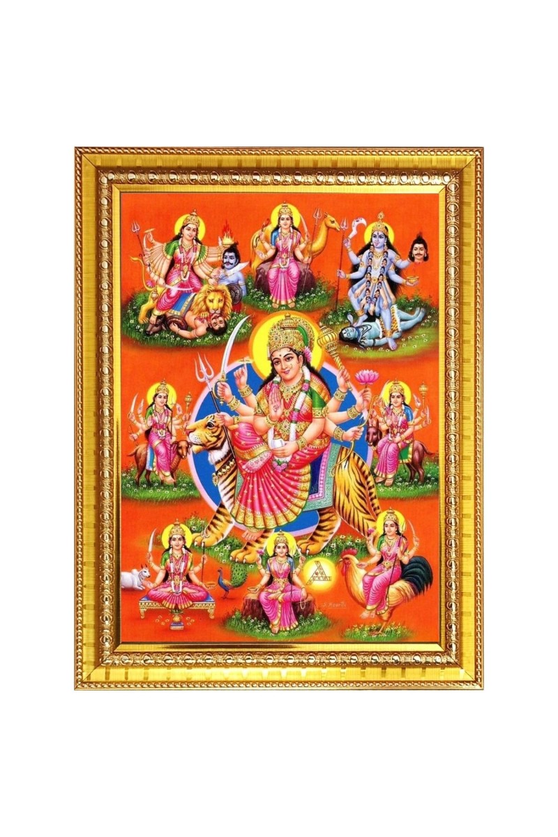 Maa durga maa Photo Frame - 14x18 Inches, Brown Wooden Frame for Home, Office & Temple Decoration