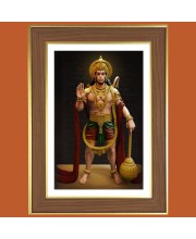 Lord Hanuman Photo Frame - 14x18 Inches, Brown Wooden Frame for Home, Office & Temple Decoration