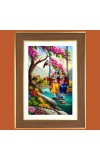 Radha Krishna Photo Frame - 12x16 Inches, Brown Wooden Frame for Home, Office & Temple decoration
