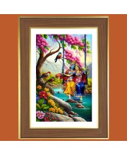 Radha Krishna Photo Frame - 10x14 Inches, Brown Wooden Frame for Home, Office & Temple decoration
