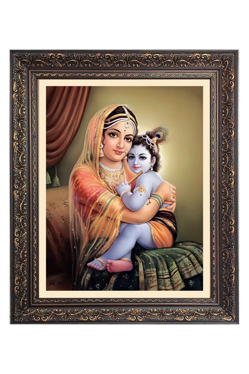 Baby Krishna with Maa Yoshoda Big Photo Frame - 22x26 Inches for Home & Office Decoration