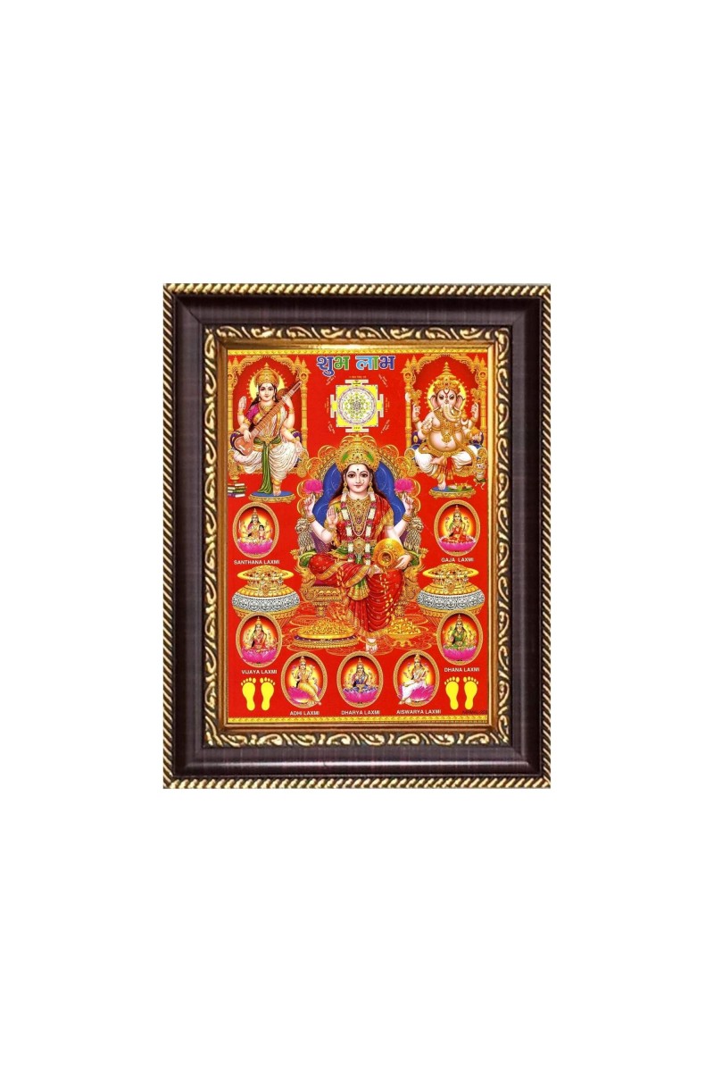 Sri Maa Ashta Lakshmi, Sri Ganeshji, Sri Maa Saraswati and Kuber Digital Print Photo 6.7x8.7 inches - Vibrant Religious Wall Art for Home, Office and Temple Decor.