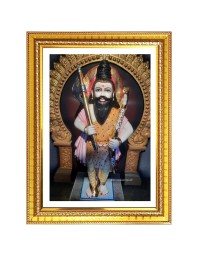 Lord parashuram Photo Frame - 10x14 Inches, Brown Wooden Frame for Home, Office & Temple Decoration