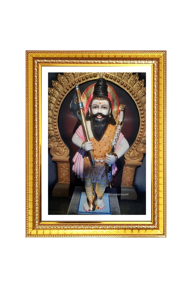 Lord parashuram Photo Frame - 10x14 Inches, Brown Wooden Frame for Home, Office & Temple Decoration