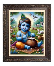 Baby Krishna Big Photo Frame - 16x20 Inches for Home & Office Decoration