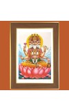 Lord Brahma on Lotus Photo Frame - 12x16 Inches, Brown Wooden Frame for Home, Office & Temple Decoration