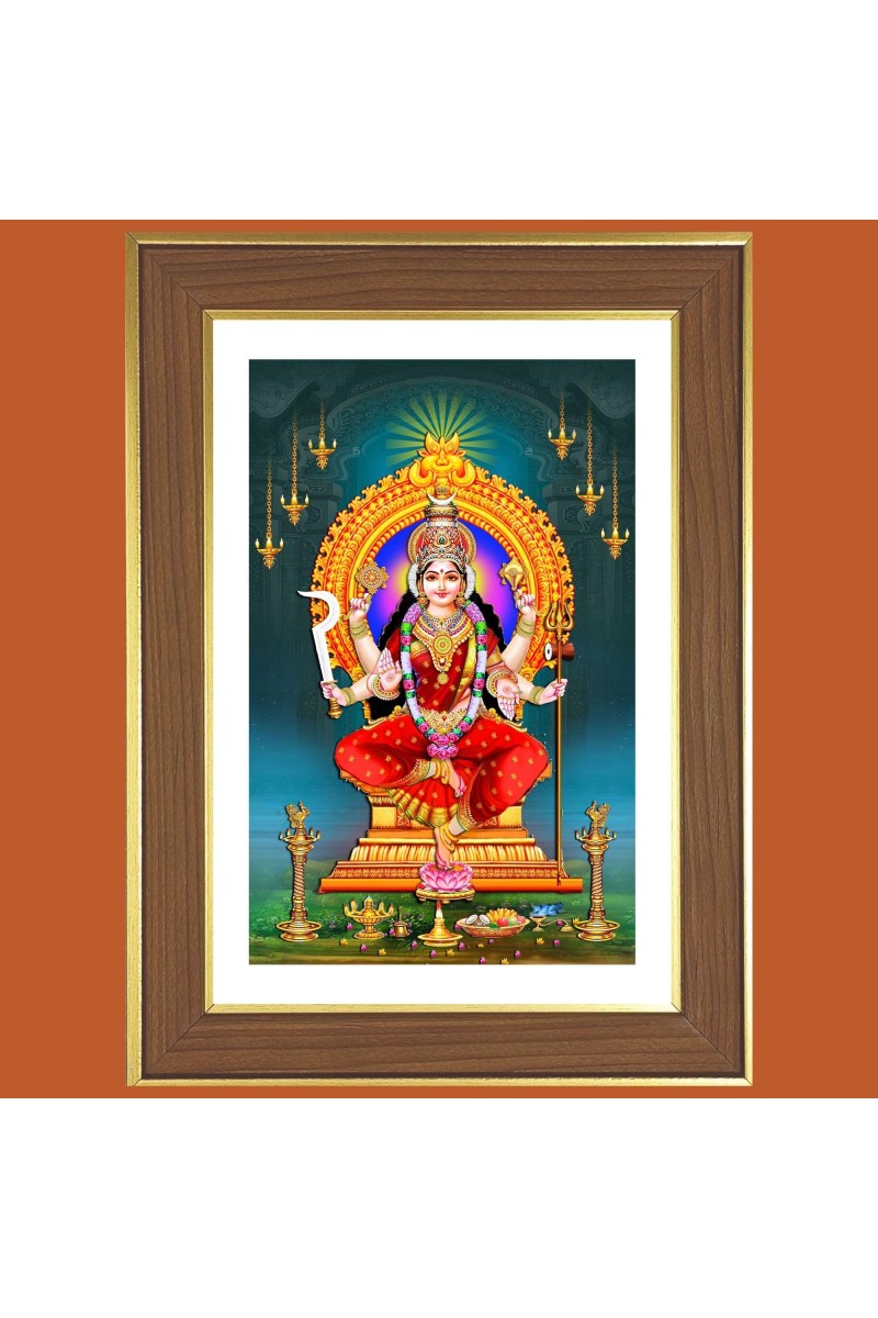 Goddess Durga Photo Frame - 12x16 Inches, Brown Wooden Frame for Home, Office & Temple Decoration