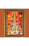 Goddess Lakshmi with Goddess Saraswati and Lord Ganesha, Photo Frame - 10x14 Inches, Brown Wooden Frame for Home, Office & Temple Decoration