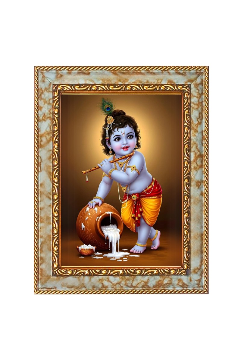 Lord Baby Krishna Digital Print Photo 10.7x12.7 inches (I6011) - Vibrant Religious Wall Art for Home or Office Decor.