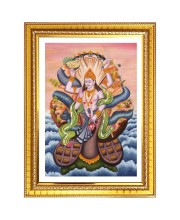 Lord Vishnu Photo Frame - 10x14 Inches, Brown Wooden Frame for Home, Office & Temple Decoration