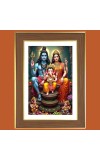 Lord Shiva and Parvathi and ganesha Photo Frame - 12x16 Inches, Brown Wooden Frame for Home, Office & Temple Decoration