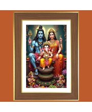 Lord Shiva and Parvathi and ganesha Photo Frame - 10x14 Inches, Brown Wooden Frame for Home, Office & Temple Decoration