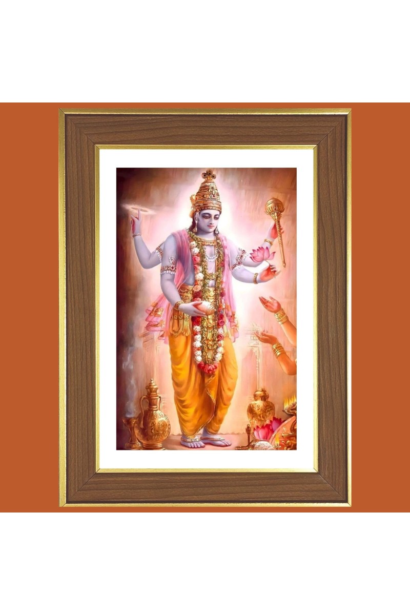 God Vishnu Photo Frame - 10x14 Inches, Brown Wooden Frame for Home, Office & Temple Decoration