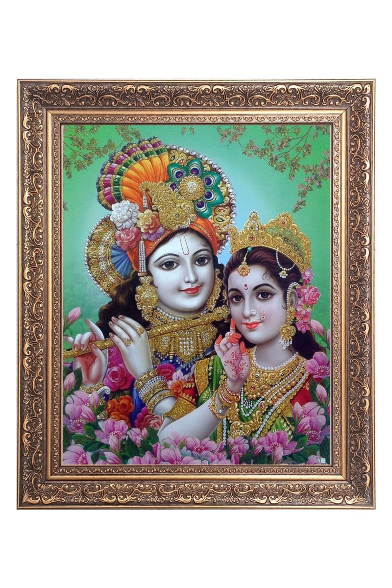 Sri Krishna & Sri Radha Big Photo Frame - 16x20 Inches for Home & Office Decoration
