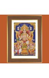Lakshmi and Saraswathi and Ganesha Photo Frame - 10x14 Inches, Brown Wooden Frame for Home, Office & Temple Decoration
