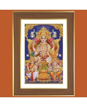 Lakshmi and Saraswathi and Ganesha Photo Frame - 10x14 Inches, Brown Wooden Frame for Home, Office & Temple Decoration