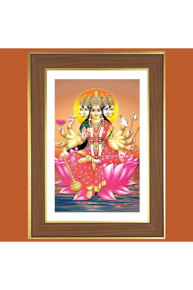 Goddess Gayathri Devi Photo Frame - 10x14 Inches, Brown Wooden Frame for Home, Office & Temple decoration