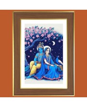 Krishna Radha Photo Frame - 10x14 Inches, Brown Wooden Frame for Home, Office & Temple Decoration