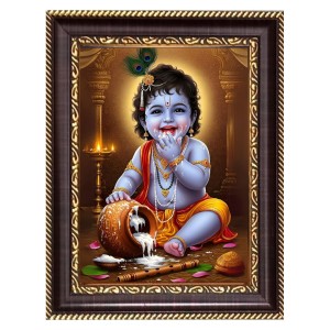 Lord Baby Krishna Digital Print Photo 8.7x10.7 inches (I6016) - Vibrant Religious Wall Art for Home or Office Decor.
