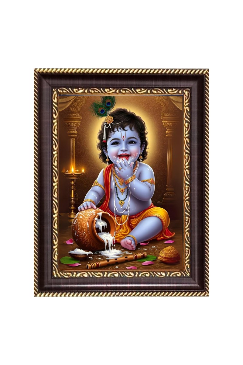 Lord Baby Krishna Digital Print Photo 10.7x12.7 inches (I6016) - Vibrant Religious Wall Art for Home or Office Decor.