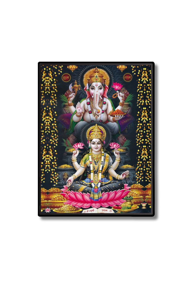 Lakshmi & Ganesh Laminated Photo - 7x9 Inches, Divine Blessings for Home & Office and Temple Decoration