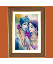 Radha Krishna Eternal Love Photo Frame - 10x14 Inches, Brown Wooden Frame for Home, Office & Temple Decoration