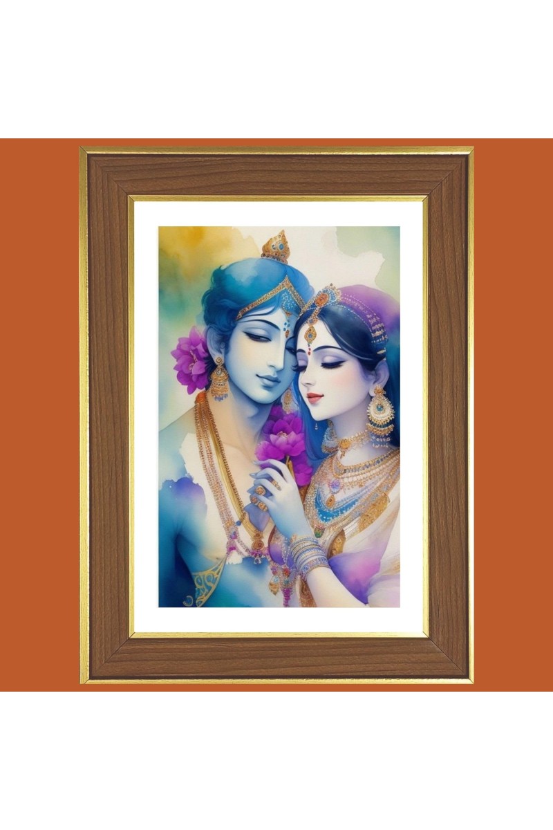 Radha Krishna Eternal Love Photo Frame - 12x16 Inches, Brown Wooden Frame for Home, Office & Temple Decoration