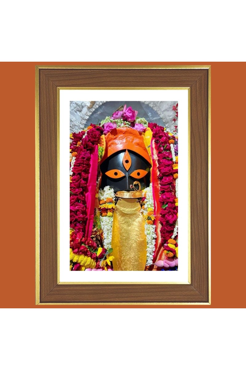 Kalighat Kali Maa Photo Frame - 12x16 Inches, Brown Wooden Frame for Home, Office & Temple Decoration