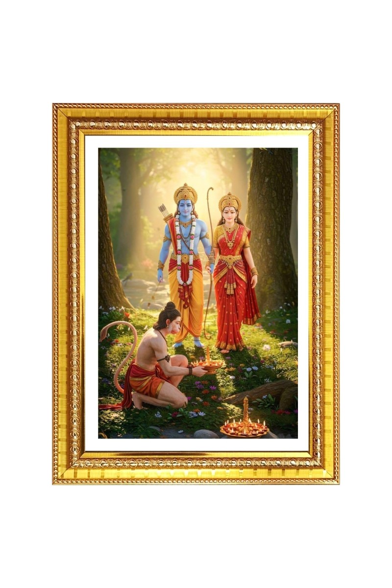 Lord rama and sita and hanuman Photo Frame - 12x16 Inches, Brown Wooden Frame for Home, Office & Temple Decoration