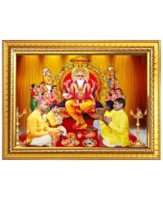 Lord Vishwakarma Photo Frame - 10x14 Inches, Brown Wooden Frame for Home, Office & Temple Decoration
