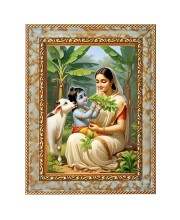 Krishna Yashoda Digital Print Photo 10.7x12.7 inches (I6027) - Vibrant Religious Wall Art for Home or Office Decor.