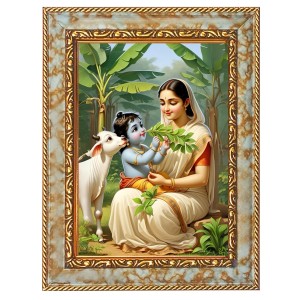 Krishna Yashoda Digital Print Photo 6.7x8.7 inches - Vibrant Religious Wall Art for Home or Office Decor.