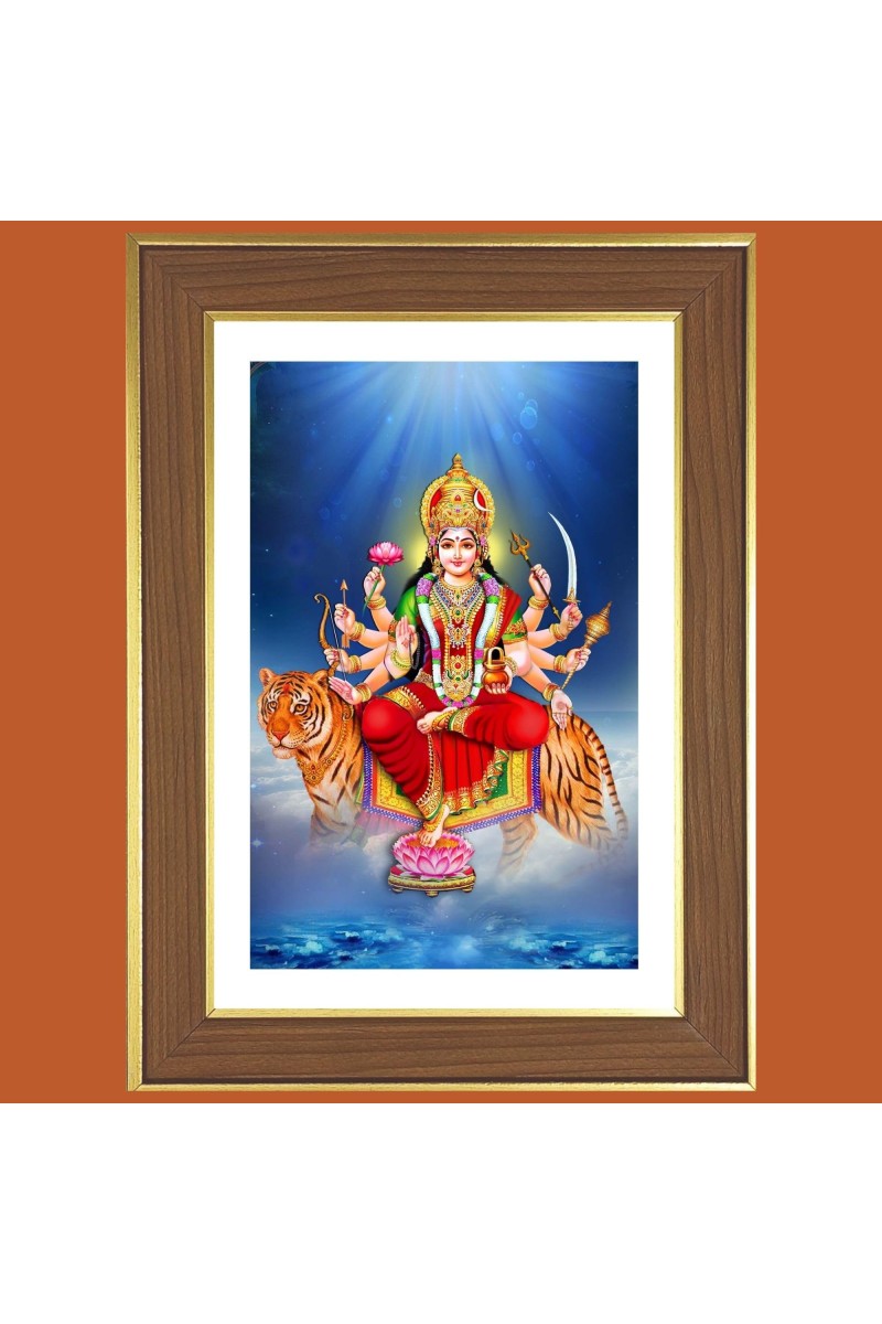 Hindu Kali Goddess Photo Frame - 10x14 Inches, Brown Wooden Frame for Home, Office & Temple Decoration