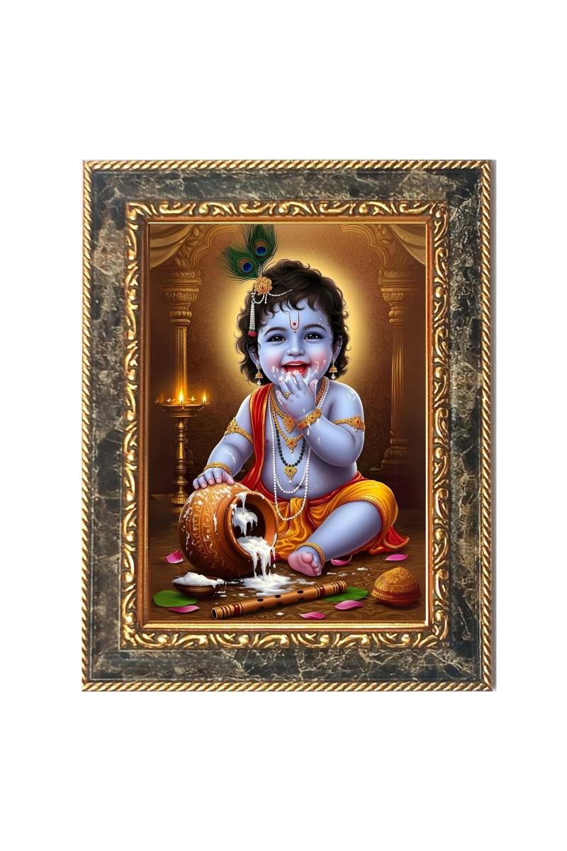 Lord Baby Krishna Digital Print Photo 10.7x12.7 inches (I6015) - Vibrant Religious Wall Art for Home or Office Decor.