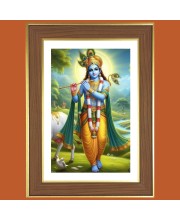 Lord Krishna Photo Frame - 10x14 Inches, Brown Wooden Frame for Home, Office & Temple decoration