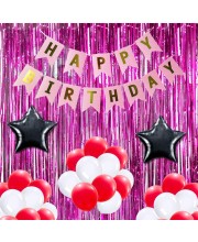 Happy Birthday Decoration Combo Set - 20 Pcs. Metallic Balloons, 1 Star Foil Balloons, 13 Pcs. Birthday Banner, 2 Pcs. Foil Curtain Party Backdrop Kit for Celebrations and Events (Mixture)