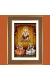Ganesha and Lakshmi and Saraswathi Photo Frame - 12x16 Inches, Brown Wooden Frame for Home, Office & Temple Decoration