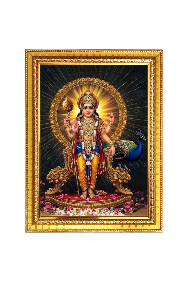 Murugan Subramanya Swamy Photo Frame - 10x14 Inches, Brown Wooden Frame for Home, Office & Temple Decoration