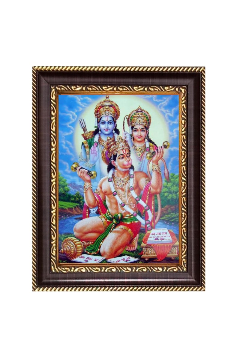 Lord Rama, Sita, and Hanuman Digital Print Photo 14.7x16.7 inches (I6129) - Vibrant Religious Wall Art for Home or Office Decor.