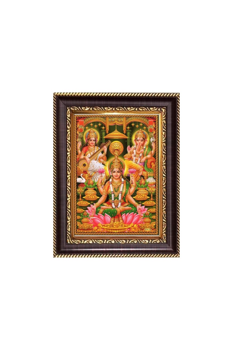 Sri Laxmi Mata, Saraswati Mata & Sri Ganeshji Digital Print Photo 6.7x8.7 inches - Vibrant Religious Wall Art for Home, Office and Temple Decor.